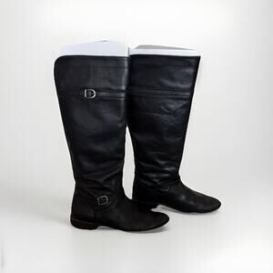 FRYE Shirley Black Leather Equestrian Riding Boots 7 Tall Knee High Western